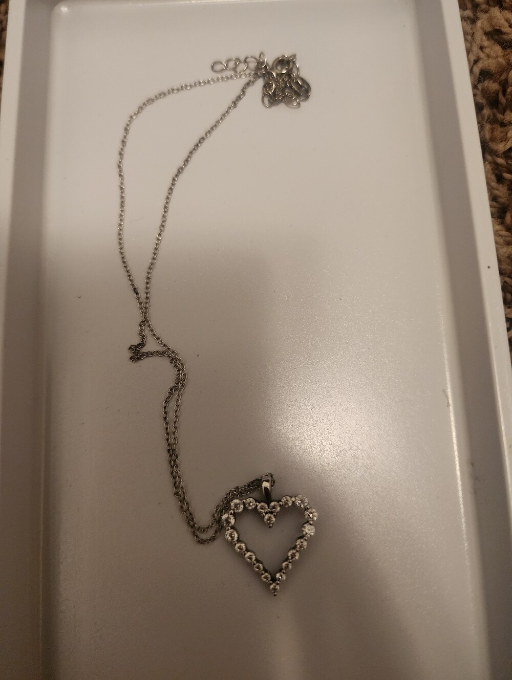 Silver Heart Pendant Necklace with Clear Stones - Women's Jewelry #37